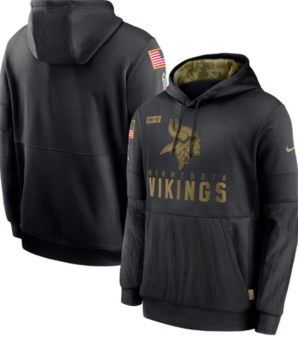 Men's Minnesota Vikings 2020 Black Salute to Service Sideline Performance Pullover NFL Hoodie